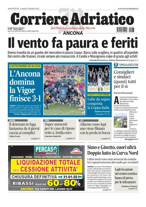 Prima-pagina-corriere adriatico-edizione-di-oggi-27-01-2025